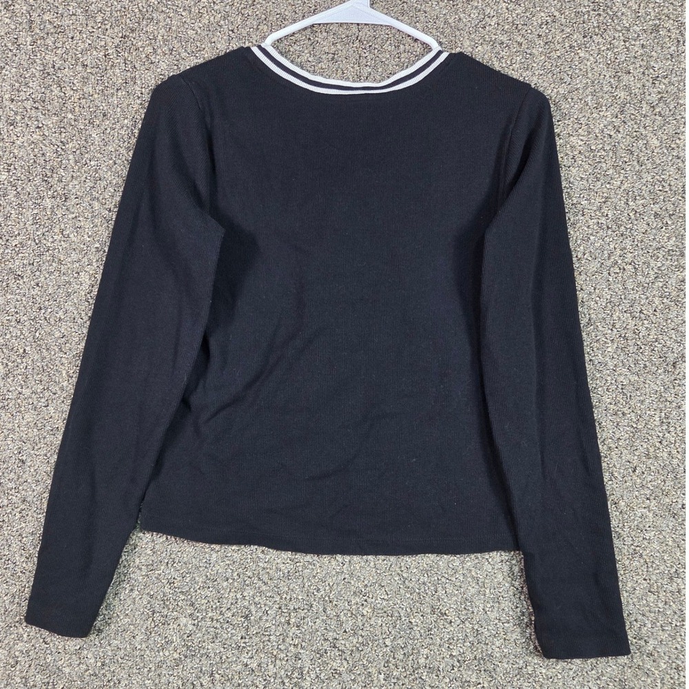 Justice Sport Ribbed Top Girls XL 16/18 Black Lace Up Long Sleeve Ringer Tee - Picture 2 of 9